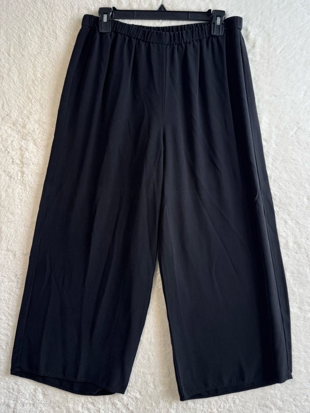 Eileen Fisher Pants Women’s Medium Black 100% Silk Wide-Leg Cropped Minimalist